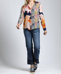 Apny - Mixed Media Floral Patchwork Button Up Blosue
