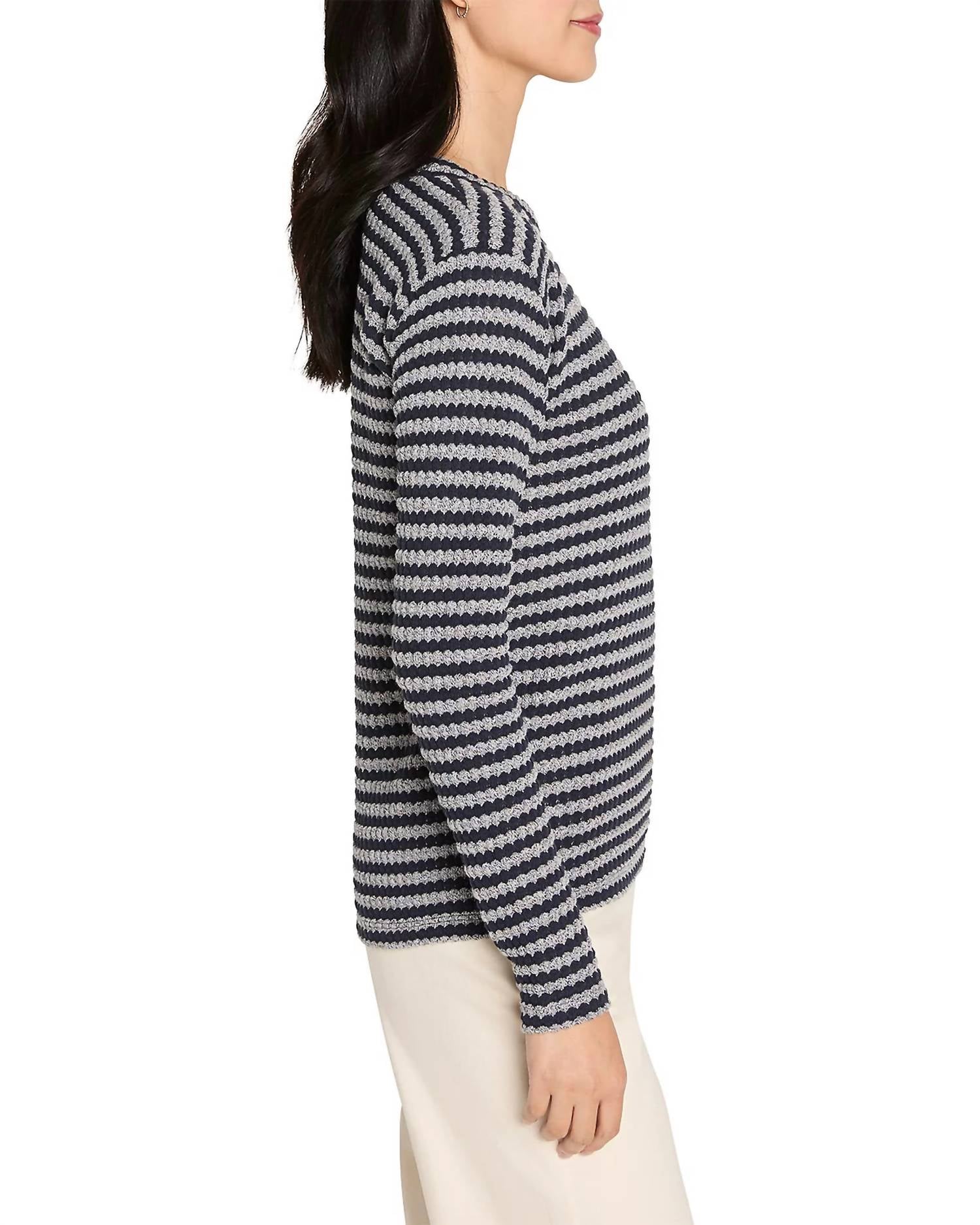 Nic + Zoe - Texture Stripe Button Shoulder Top