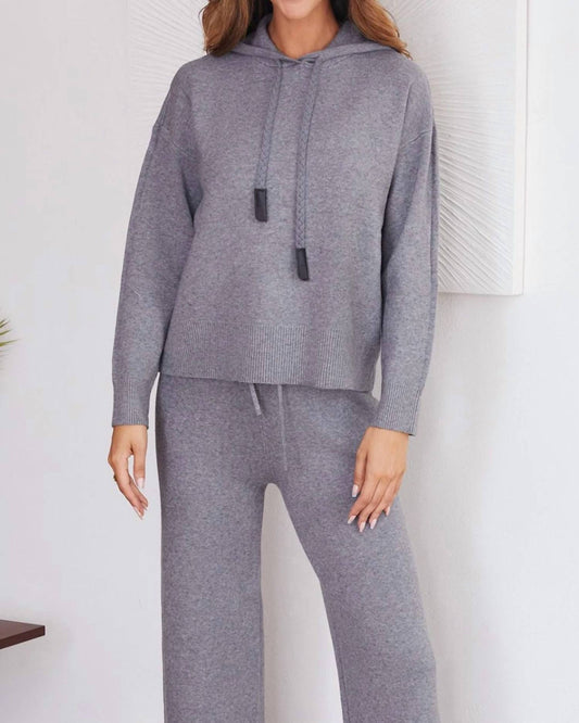 Venti6 - Knit Hooded Sweater And Drawstring Wide Leg Pants Set
