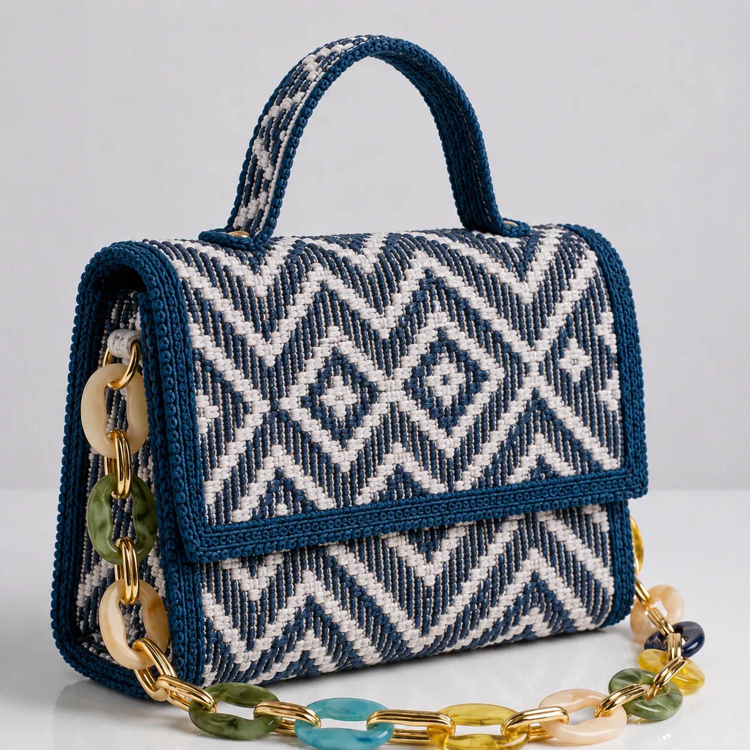 Elektra'S Workshop - Women's Top Handle Woven Resin Chain Bag