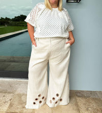 Adriana Contreras - Wide Leg Linen Pants With Split Leg - Plus