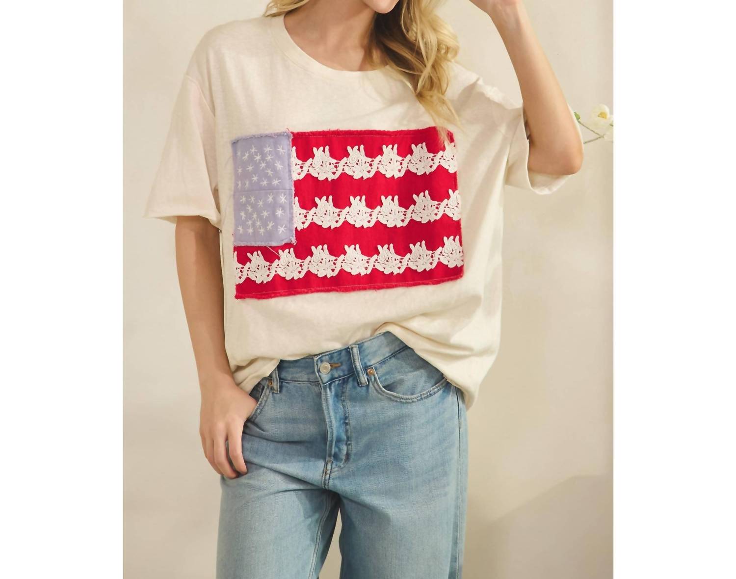 Sage+Fig - Lace-patched Americana Oversized Tee