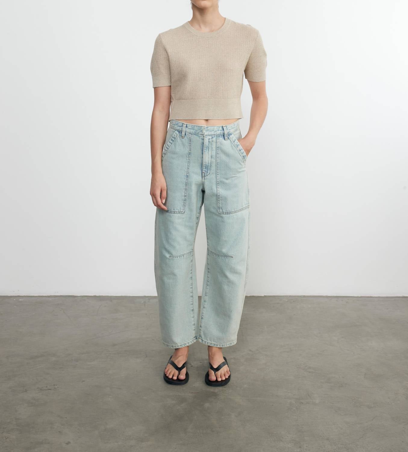 Enza Costa - LINEN OPEN KNIT CROPPED SHORT SLEEVE SWEATER
