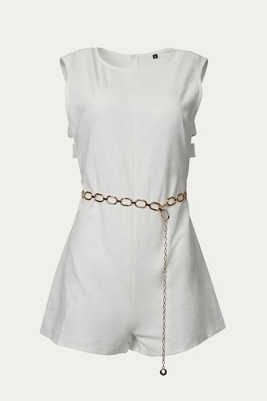 CUTOUT CHAIN-BELTED COTTON-LINEN ROMPER