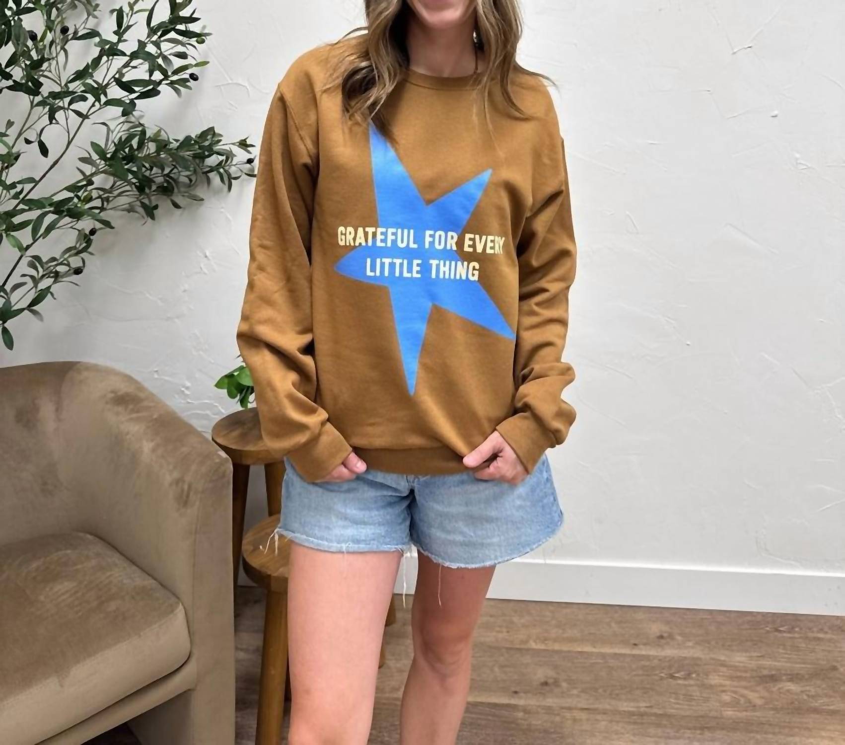 Moda Collection Grateful Every Little Thing Sweatshirt in brown - women's top