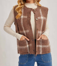 Bluivy - Button Down Plaid Knit Sweater Vest