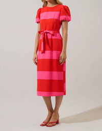 SUGARLIPS Lolli Pop Stripe Midi Dress in fuchsia red - women's dress - detail view