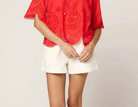 Cleobella Lulu Eyelet Blouse in poppy red - women's blouse - alternate view