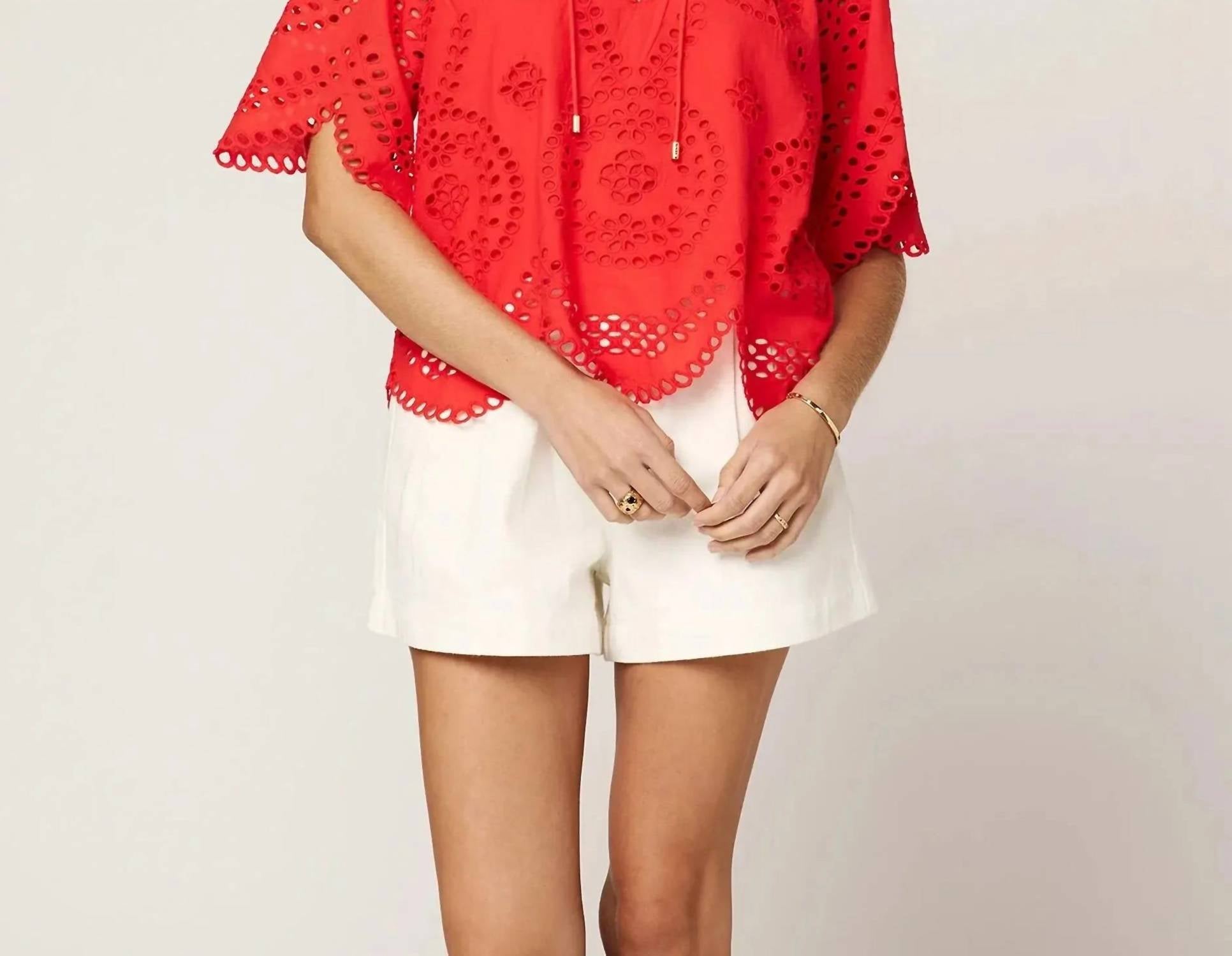 Cleobella Lulu Eyelet Blouse in poppy red - women's blouse - alternate view