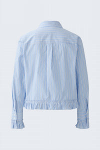 Oui Ruffled Sleeve And Hem Blouse in light blue white - women's blouse - view 6