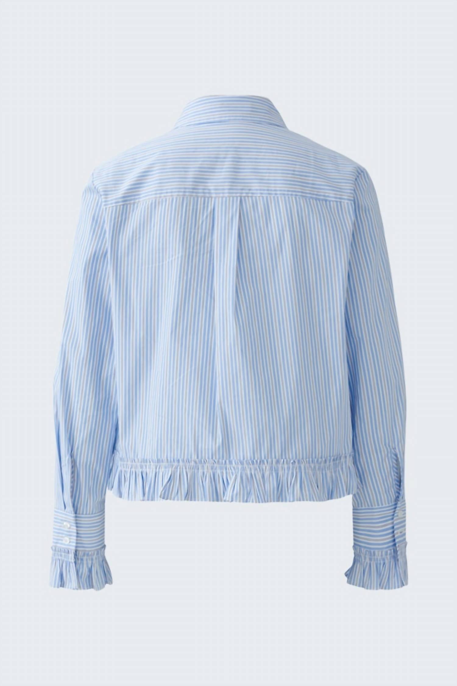 Oui Ruffled Sleeve And Hem Blouse in light blue white - women's blouse - view 6