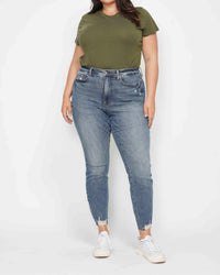 Judy Blue - High Waist Tummy Control Vintage Wash Destroyed Hem Skinny Jeans