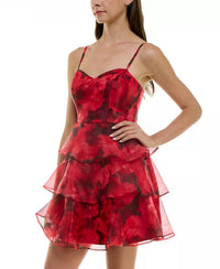 BCX Elegant Ruffle Fit & Flare Dress in red - women's dress - alternate view