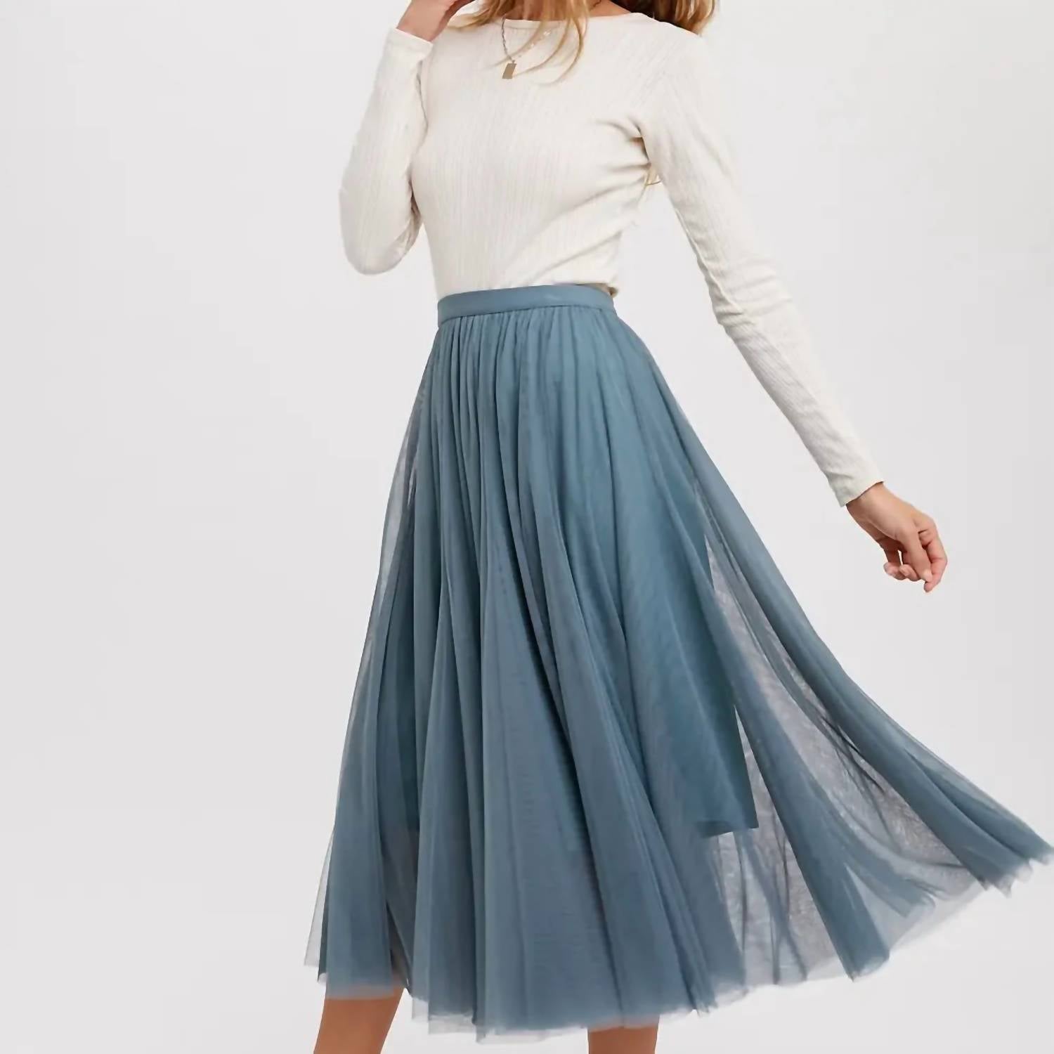 BluIvy Tulle Midi Skirt in dark mint - women's skirt - detail view