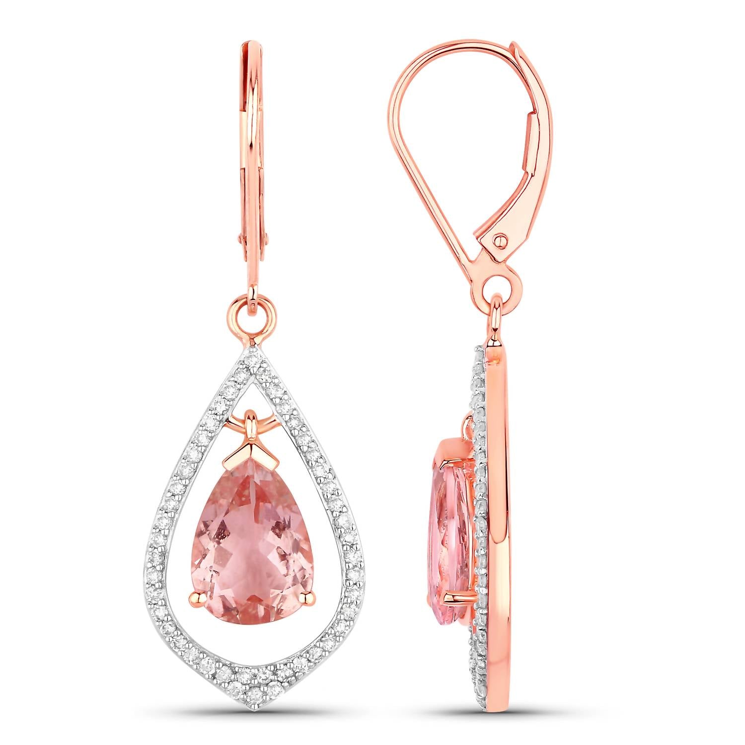 Diana M Jewels Women's Pear Natural Pink Morganite Stud Earrings (3.63 Ct) - Signature Plus in 14k rose gold - women's jewelry - detail view