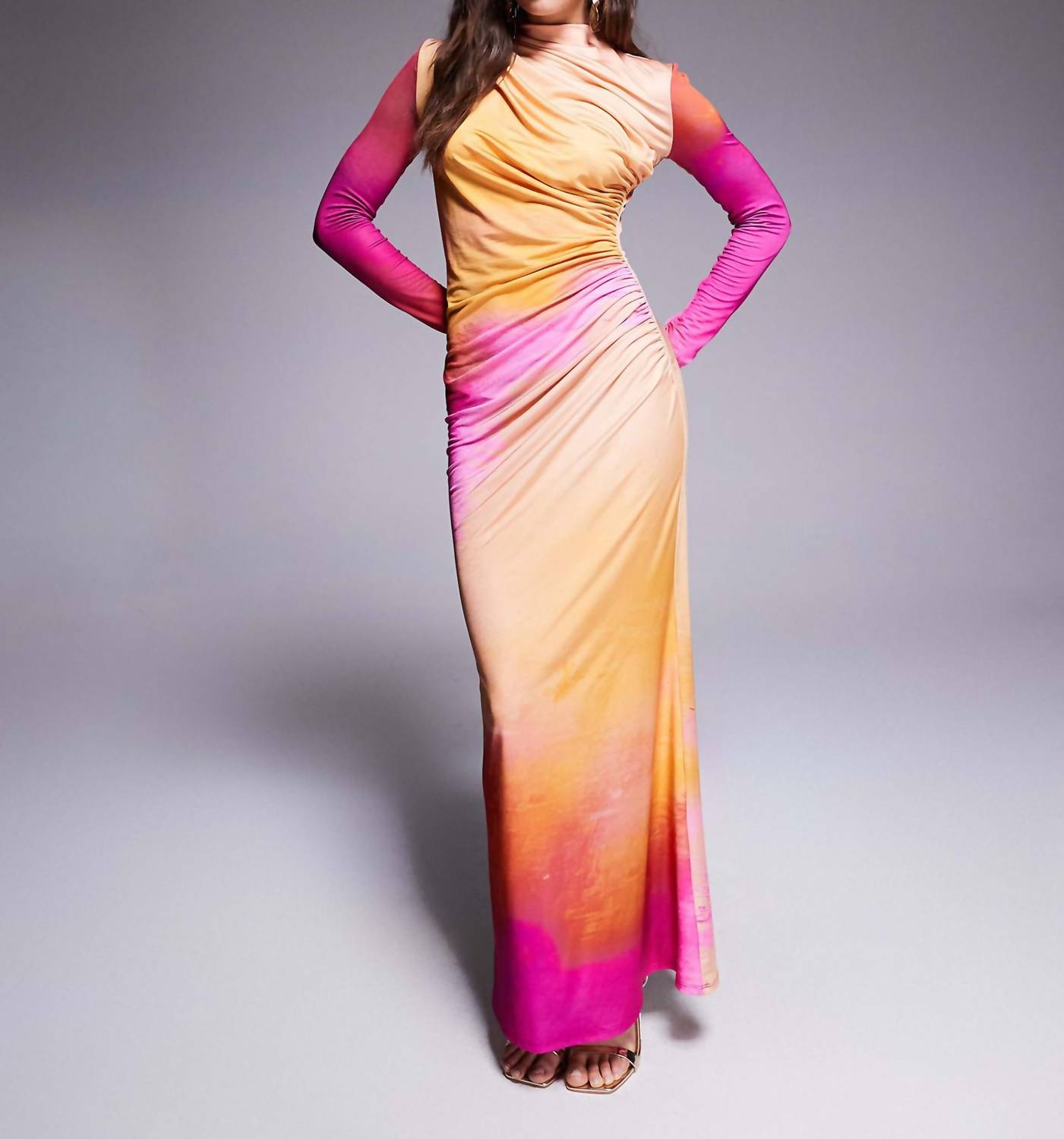 Daska - Ruched Blur Print Maxi Dress