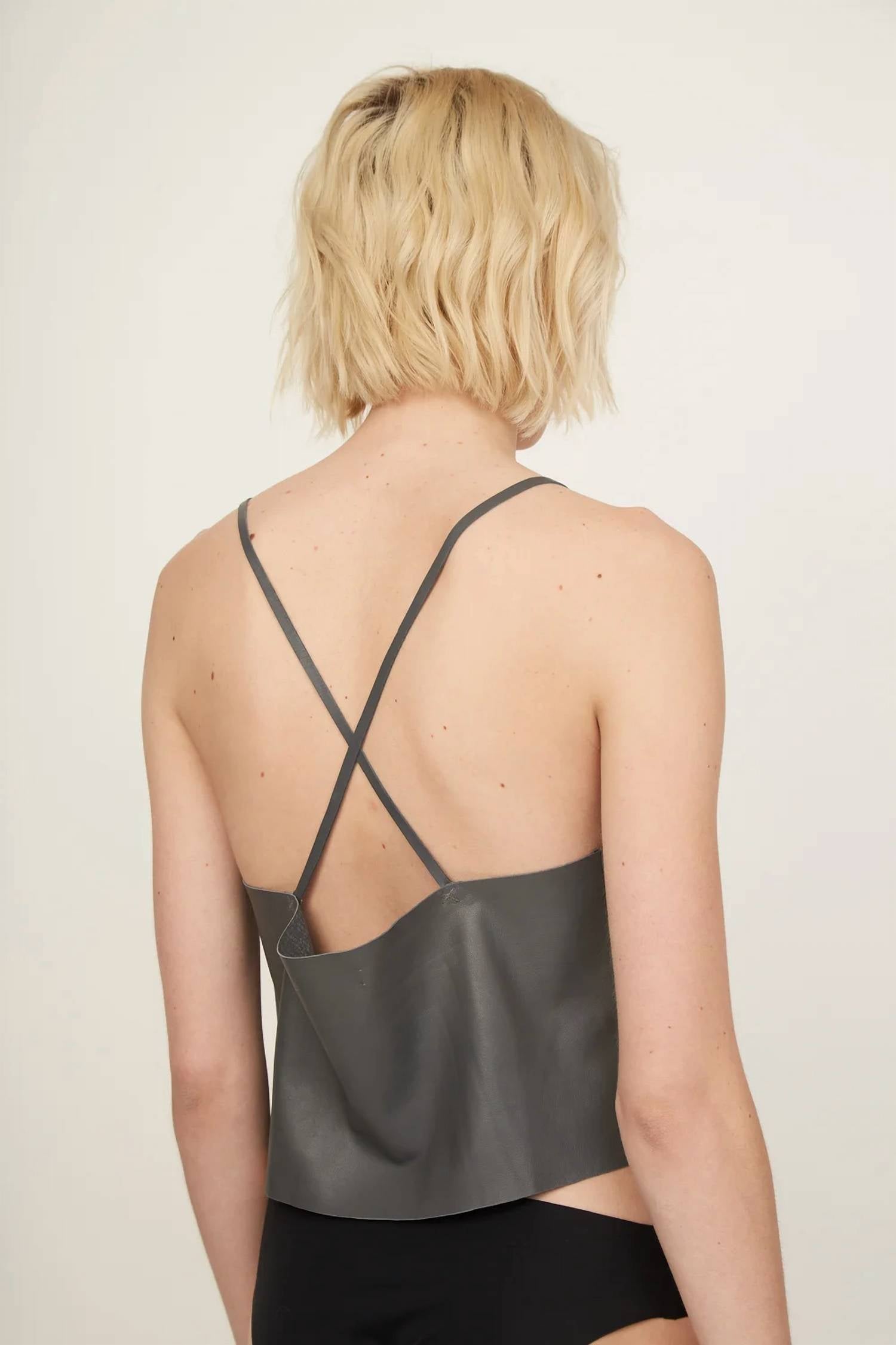 art dept. Leather Cami Top in smoke - women's shirt - alternate view