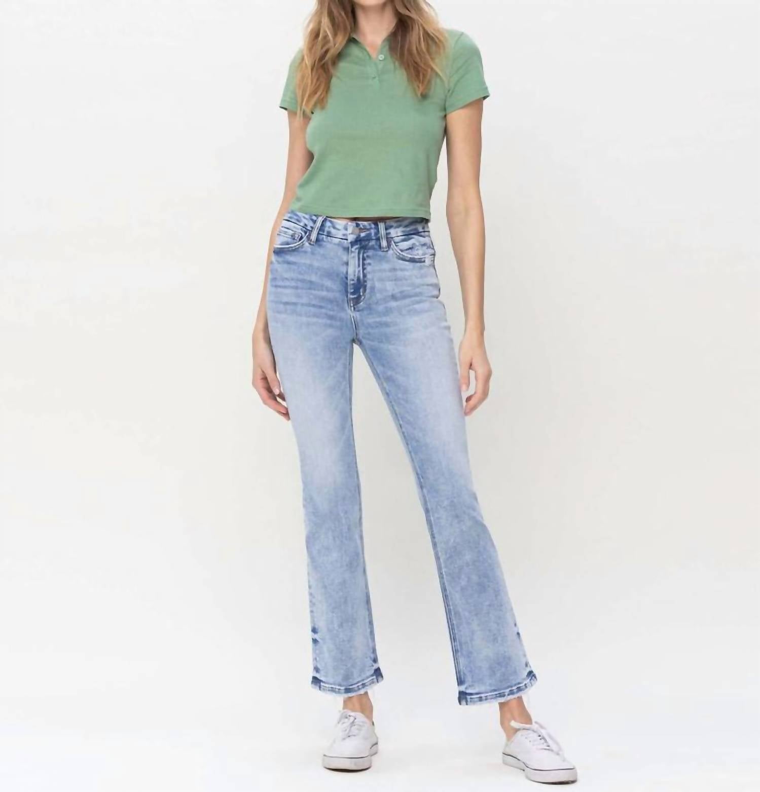 VERVET BY FLYING MONKEY High Rise Boot Cut Jeans in fashionably blue - women's jeans