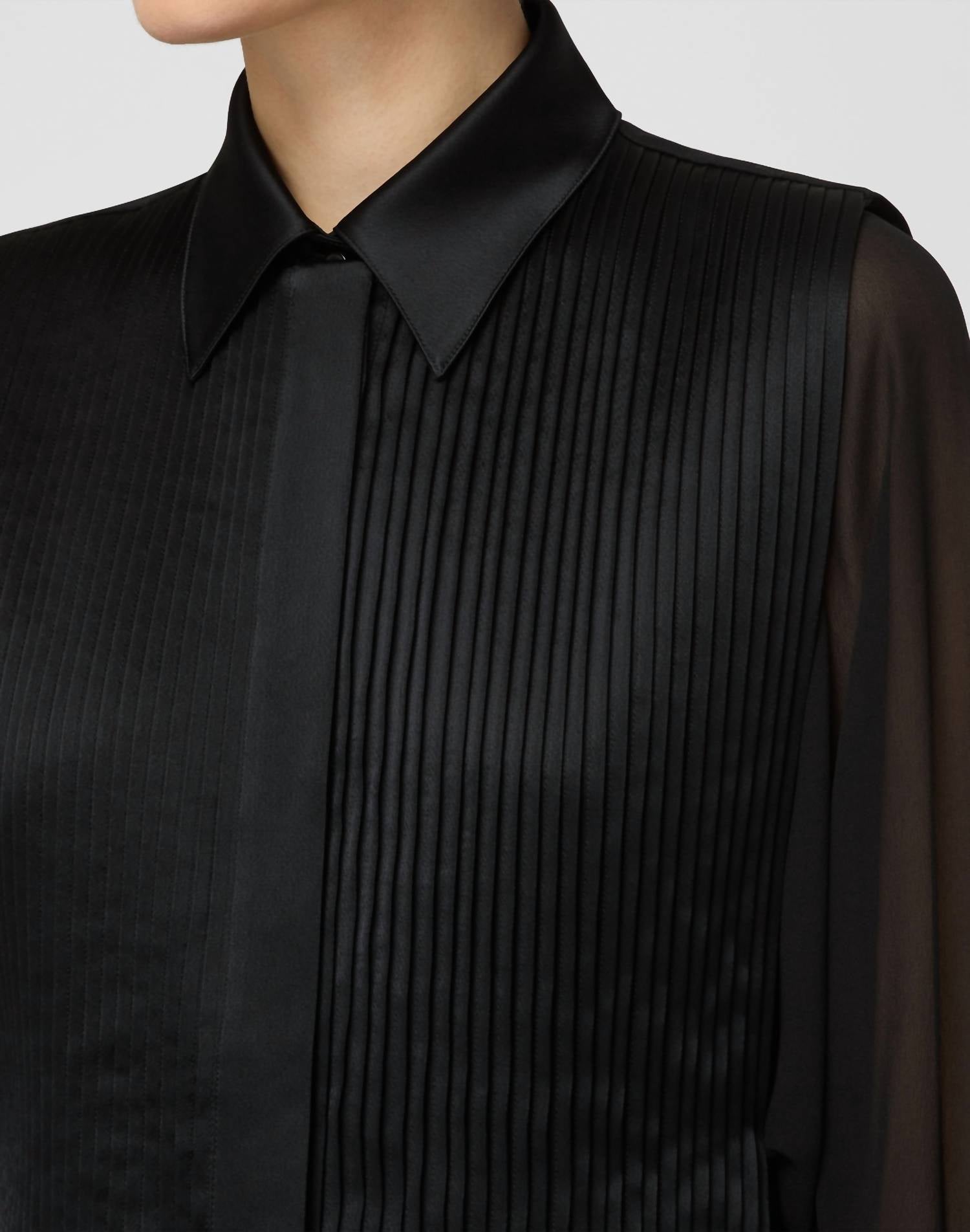 Lafayette 148 Convertible Tuxedo Tunic Vest Blouse in black - women's blouse - view 4
