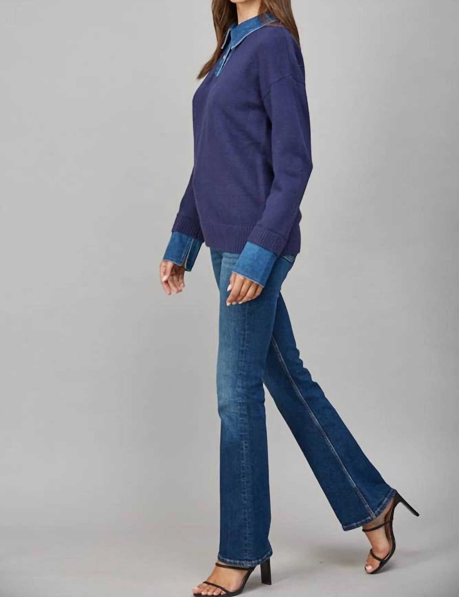Fate - DENIM SHIRT COLLAR DETAIL SWEATER TOP