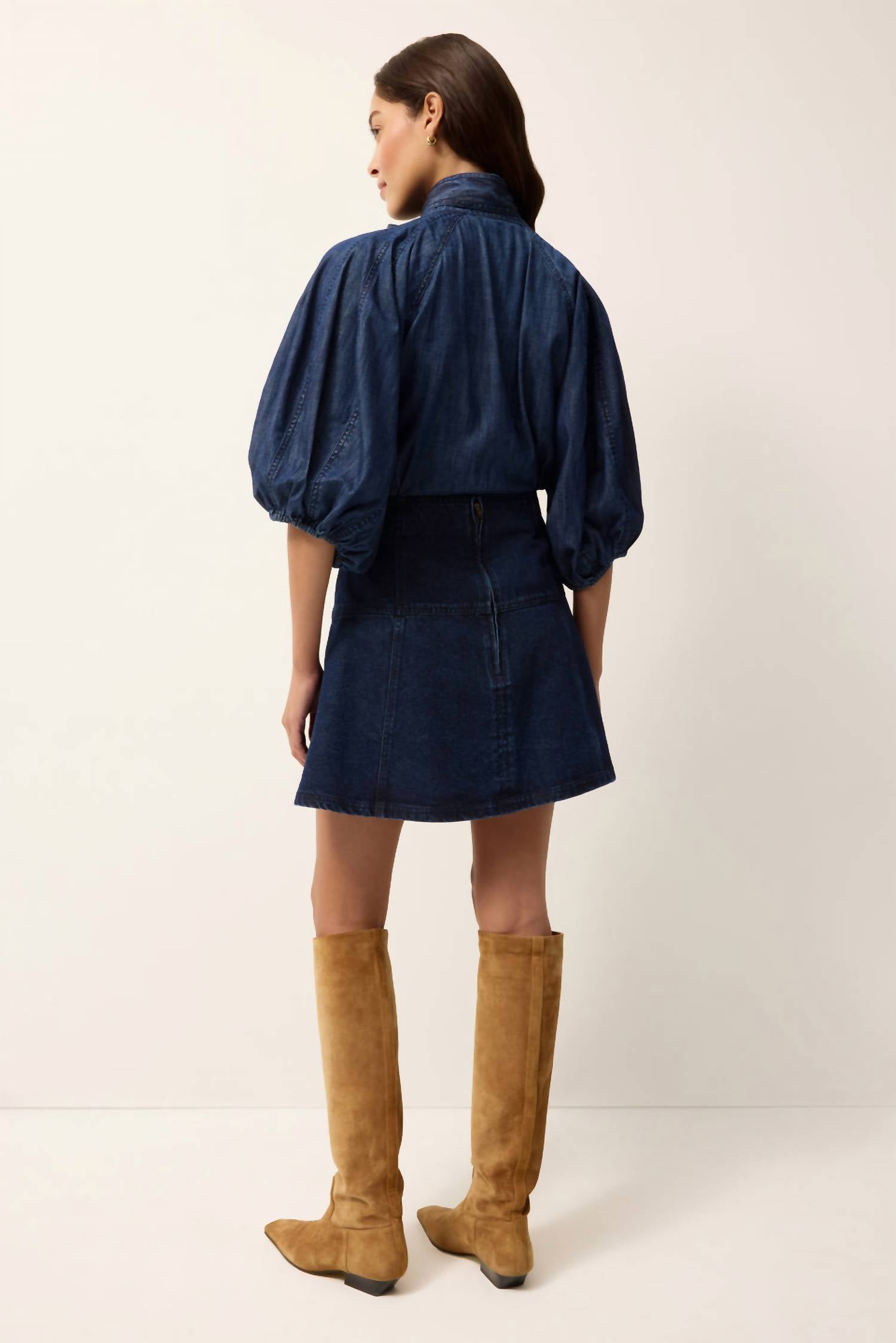 Marie Oliver Navi Top in chambray - women's blouse - alternate view
