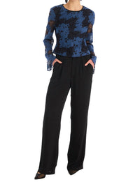 ALLISON NEW YORK Veronica Long Sleeve Top in blue black - women's blouse