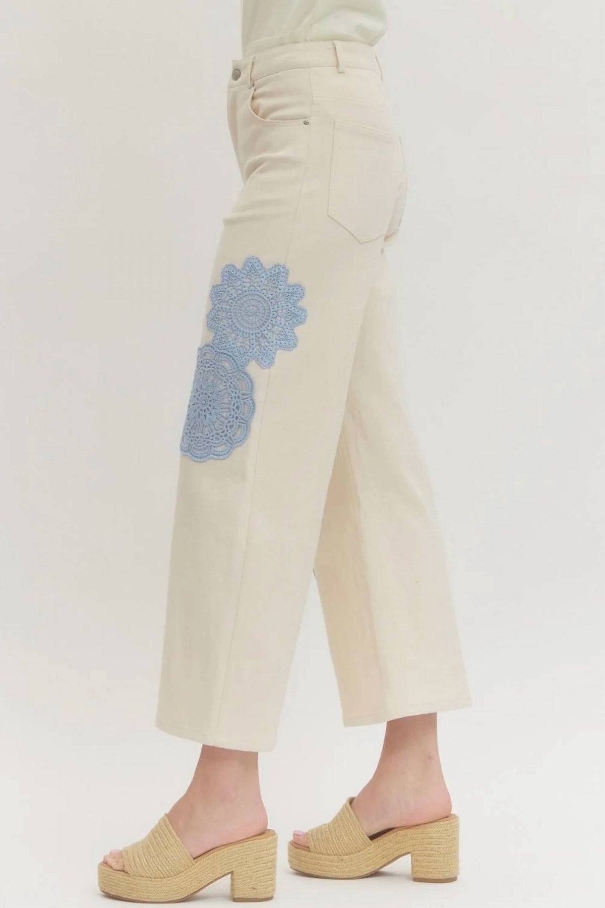 Entro - Lace Applique Wide Leg Pants