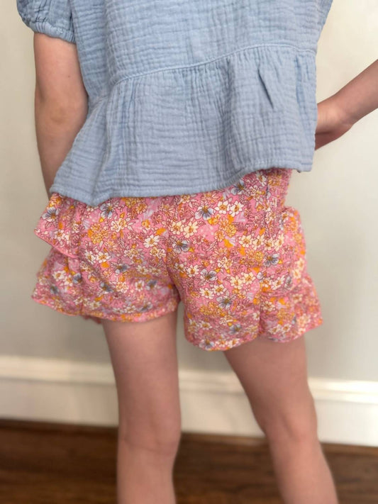 T2Love - Girls' Smocked Side Ruffle Shorts