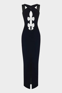 Rasario - Satin Maxi Dress With Bows And Cutouts