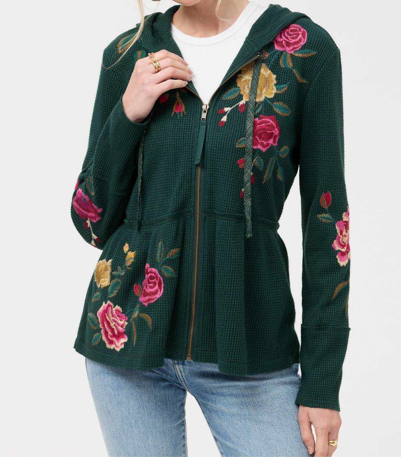 Johnny Was - Peplum Metallic Thermal Hoodie