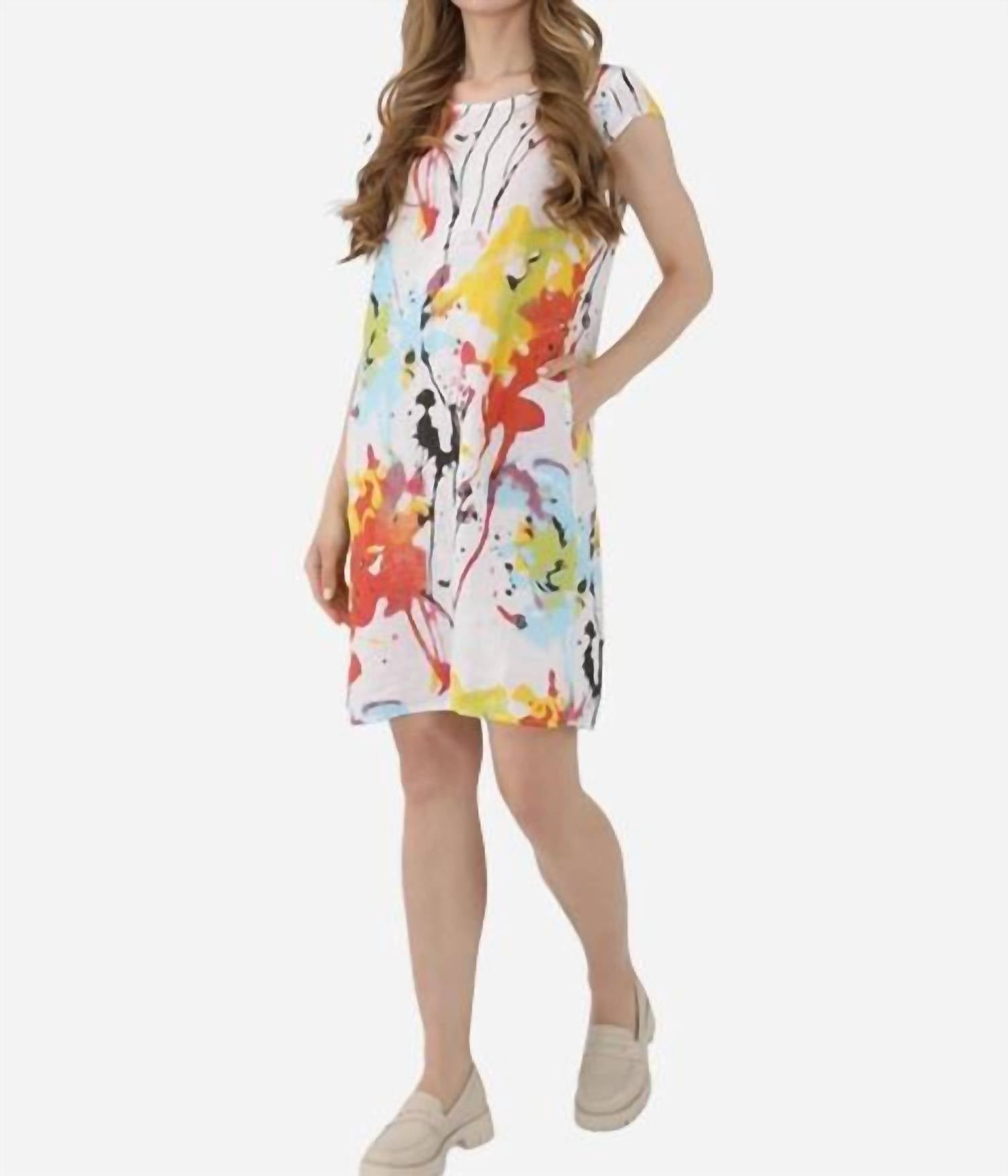 Femme Fatale Linen Print Midi Dress in paint splatter - women's dress - alternate view