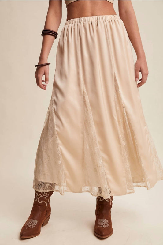 Listicle - Lace Inset Midi Skirt