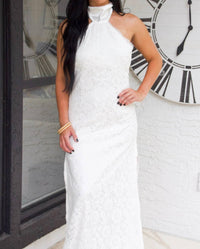 Luxxel - Delilah Lace Halter Neck Maxi Dress
