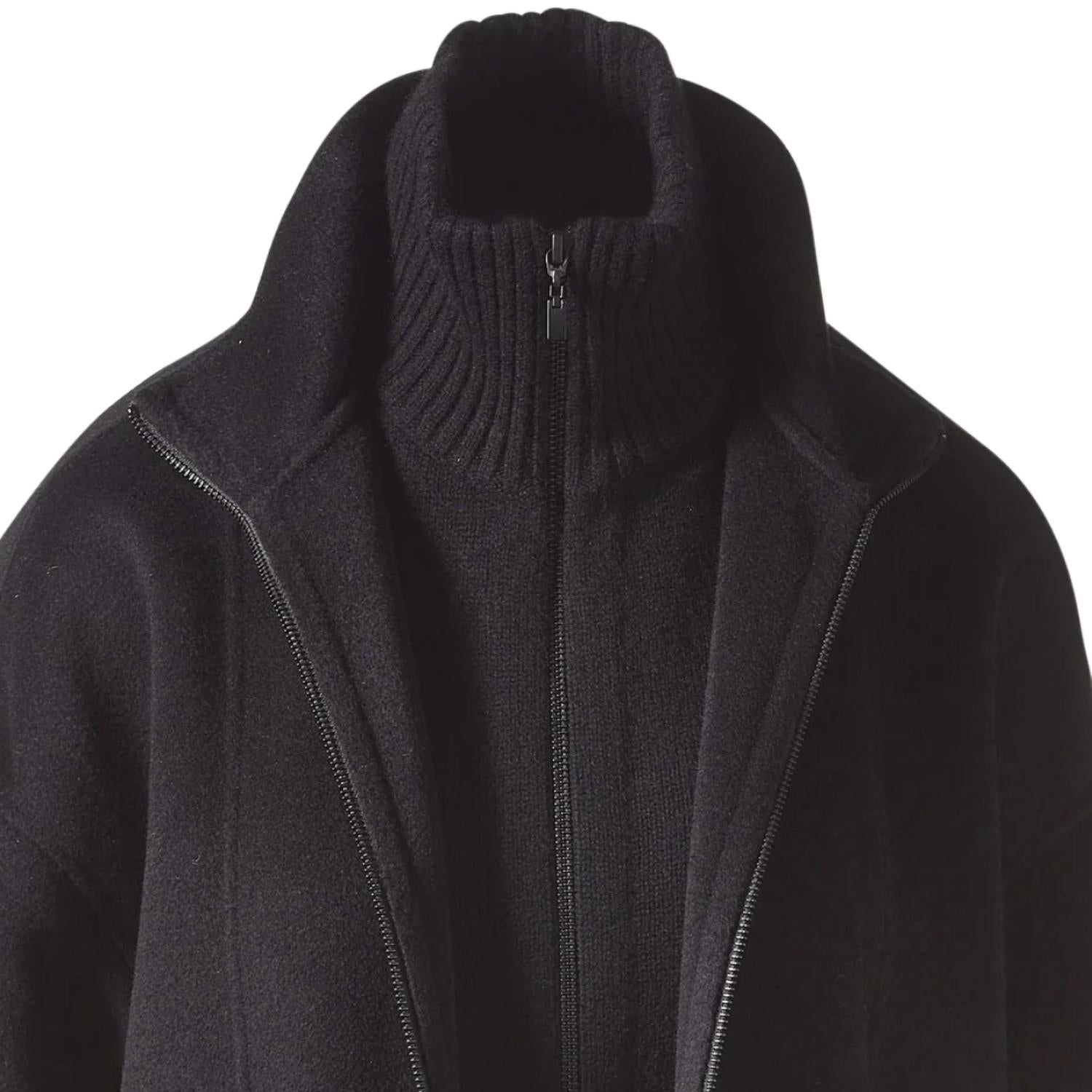 Kinross Women's Knit Insert Zip Mock Coat in black - women's jacket - detail view