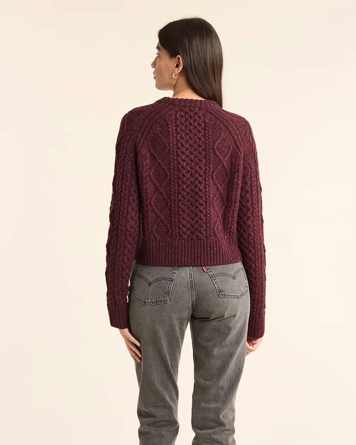 PENDLETON Shetland Wool cable sweater in maroon - women's cardigan - alternate view