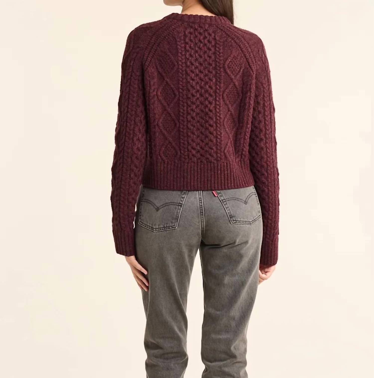 PENDLETON Shetland Wool cable sweater in maroon - women's cardigan - detail view