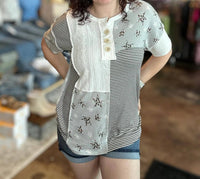 7Th Ray - Leopard Star Patchwork Top
