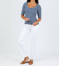 Goldie - Rebecca Striped Rib Half Sleeve Top