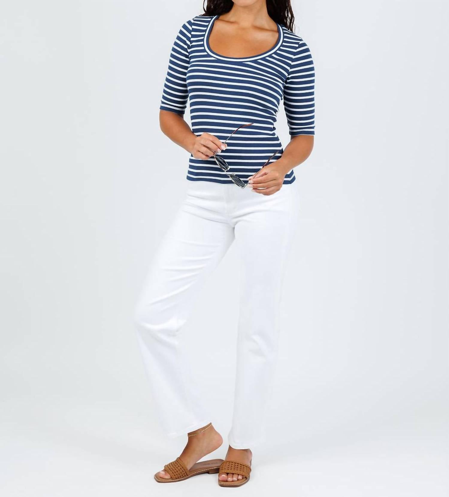 Goldie - Rebecca Striped Rib Half Sleeve Top