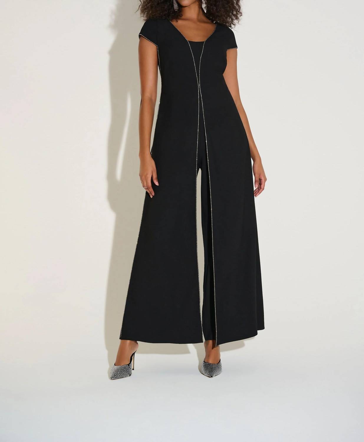 Joseph Ribkoff - Rhinestone Trim Split Panel Jumpsuit