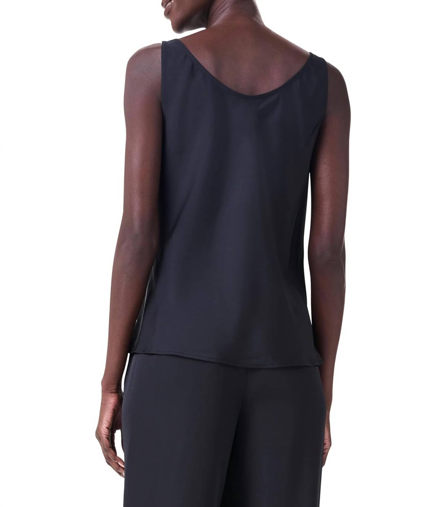 Nic + Zoe Crepe Drape Tank Top in black - women's tank top - detail view