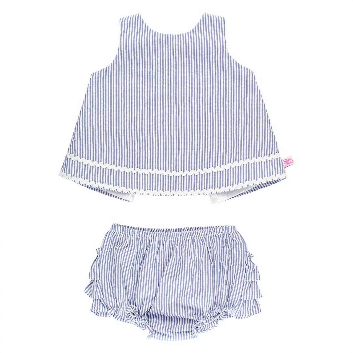 Rufflebutts - Baby Girl Seersucker Ric Rac Swing Top & Bloomer Set