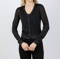 Kinross Shimmer Button Front Vee Cardigan in black - women's cardigan