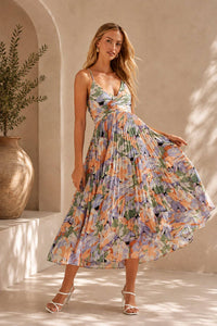 Astr - Alina Floral Pleated Midi Dress