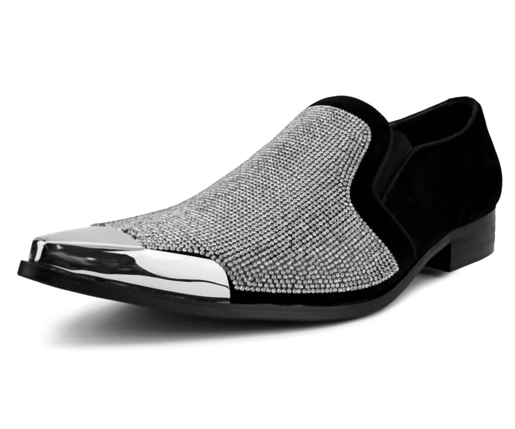 Bolano Men's Dezzy Rhinestone Loafers in black silver - men's loafer