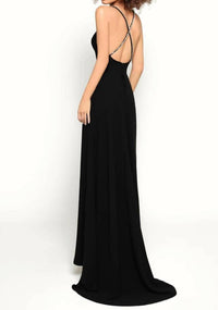 Tarik Ediz Long Column Evening Gown in black - women's dress - detail view