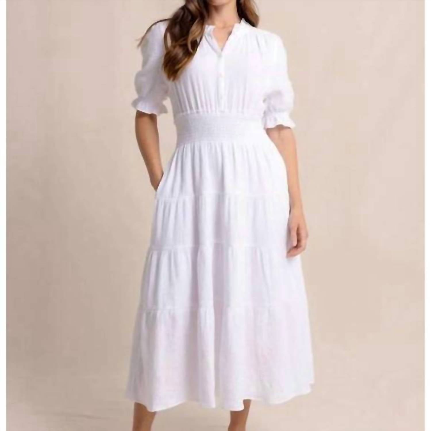 SOUTHERN TIDE Christa Short Sleeve Maxi Dress in classic white - women's dress