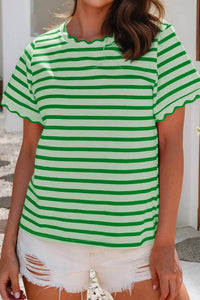 Little Daisy Closet - Spring Scalloped Trim Round Neck Top
