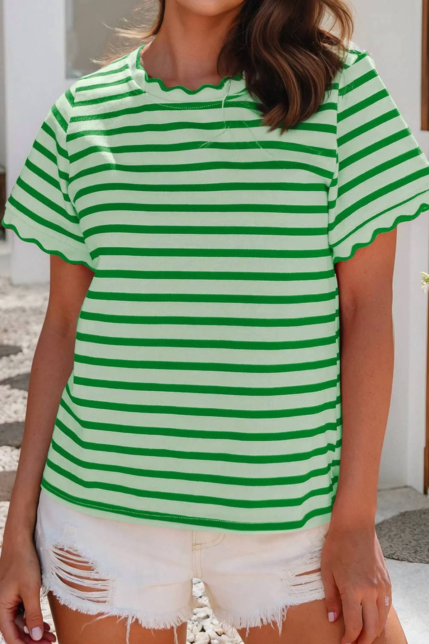 Little Daisy Closet - Spring Scalloped Trim Round Neck Top