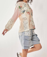 Davi & Dani - Patchwork Floral Print Top